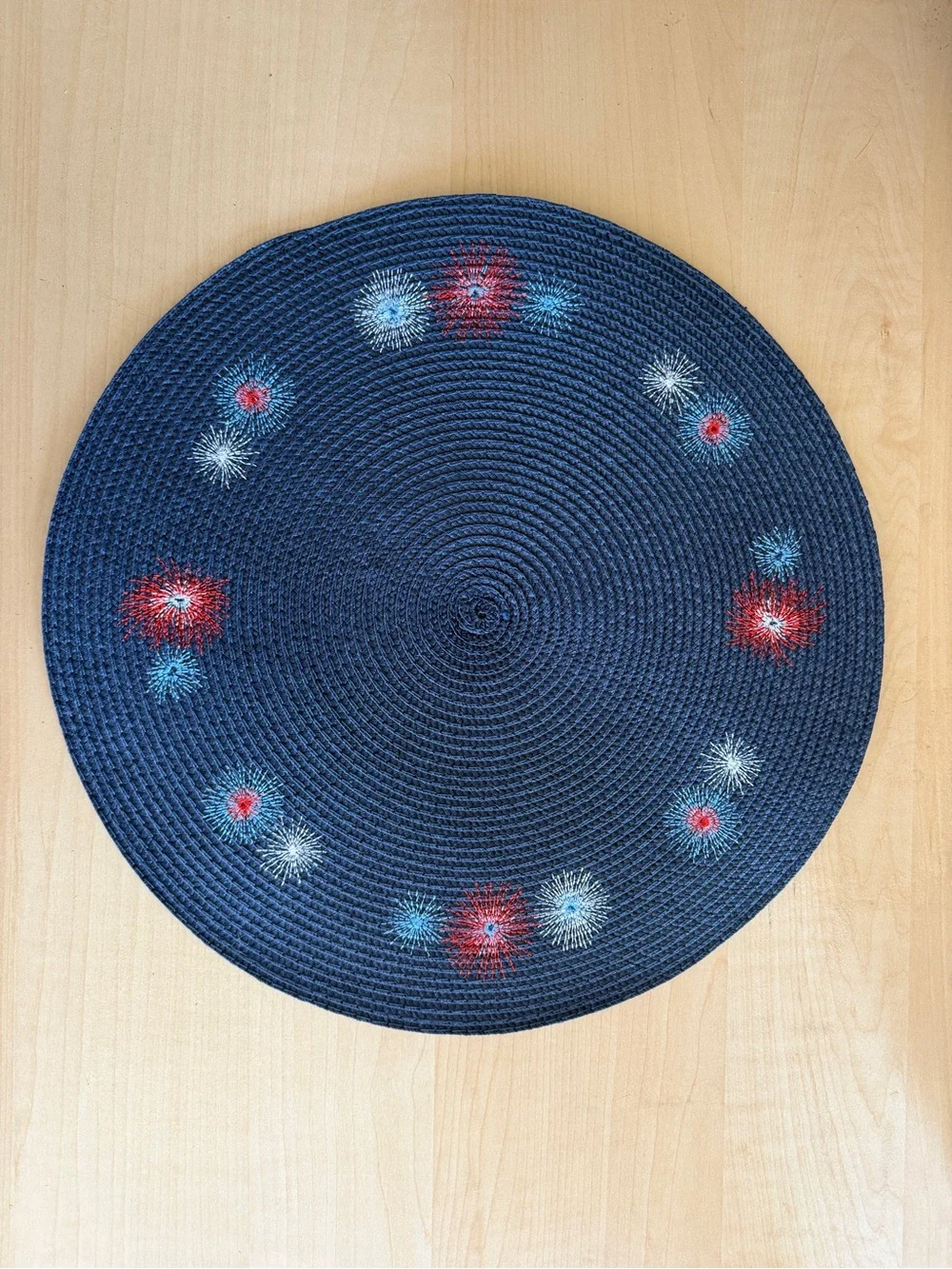 Fireworks 4th of July Red, White, & Blue woven and embroidered placemats 14.5